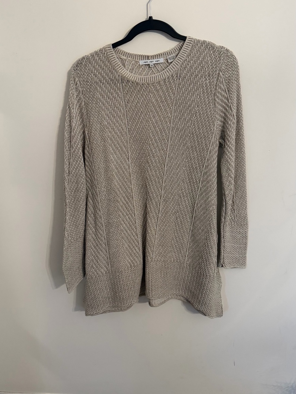 eight eight eight Cream Textured Crew Neck Sweater 100% Cotton